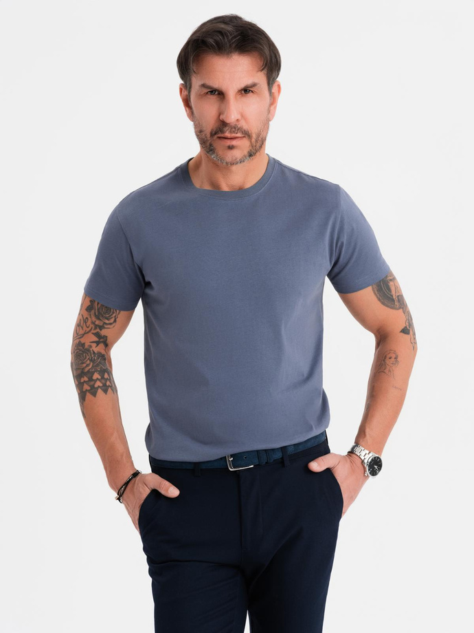 Tricou clasic BASIC din bumbac pentru bărbați - violet V13 OM-TSBS-0146