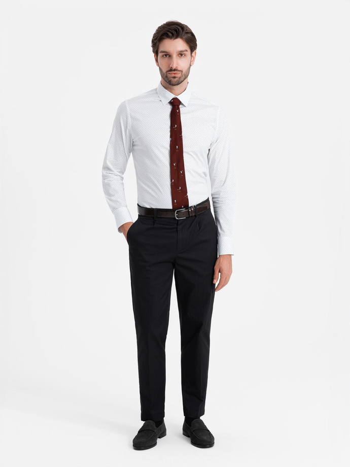 Pánska bavlnená košeľa REGULAR FIT s mikro vzorom - biela V1 OM-SHCS-0152