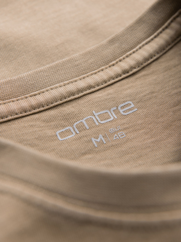 Cotton T-shirt with print on chest and back - dark beige V2 OM-TSWT-0201