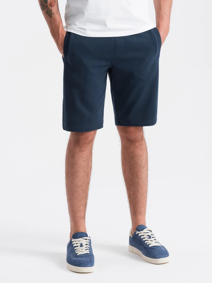  Men's pre-knee BASIC sweat shorts - navy blue V1 OM-SRBS-0149 