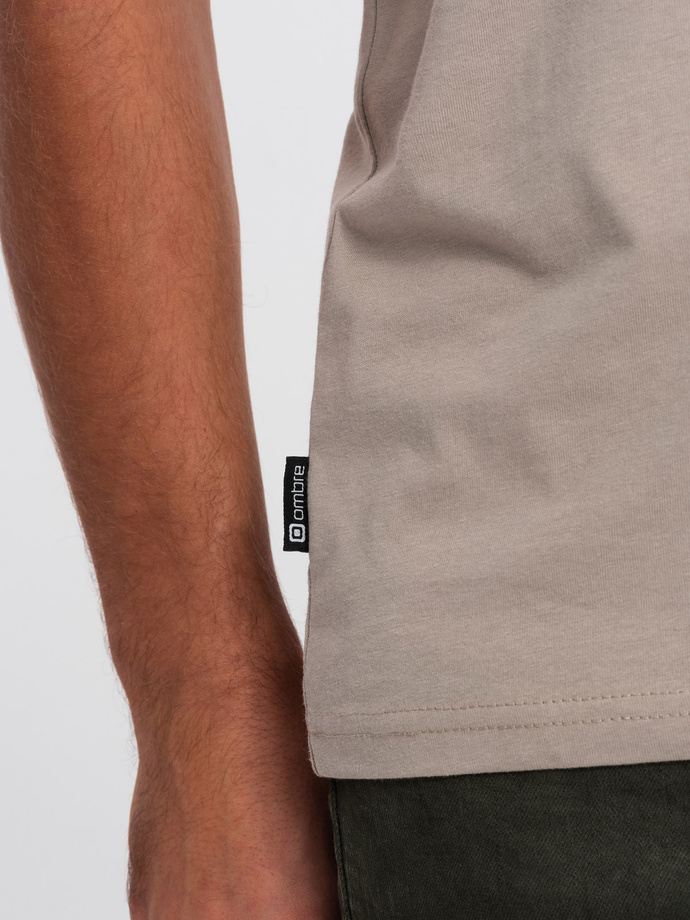 Tricou bărbătesc din bumbac imprimat - maro deschis V3 S1735