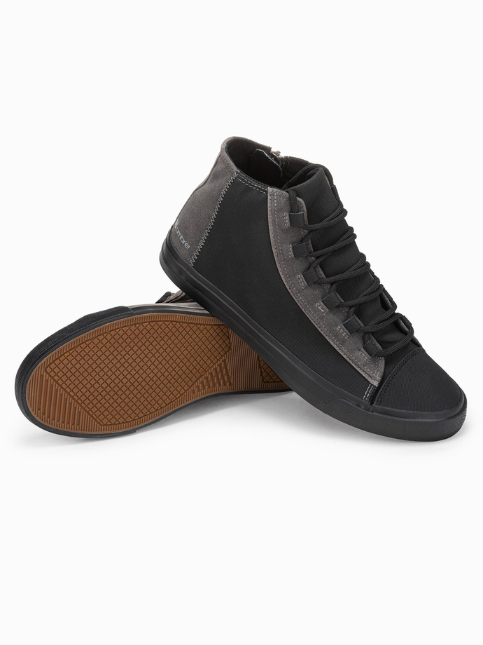 Pantofi sport pentru bărbați cu elemente contrastante - negru OM-FOTH-0140