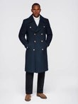 Men's navy double-breasted wool coat - navy blue V1 OM-COWC-0134