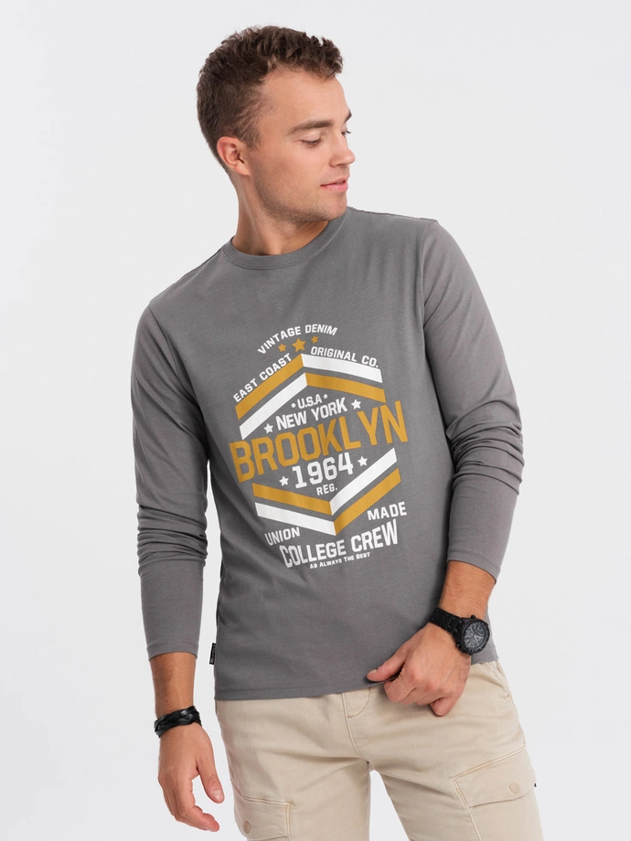 Men's collegiate style printed longsleeve - grey V1 OM-LSPT-0117