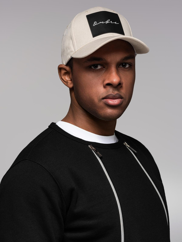 Men's baseball cap with large patch - cream V4 OM-ACCS-0101 
