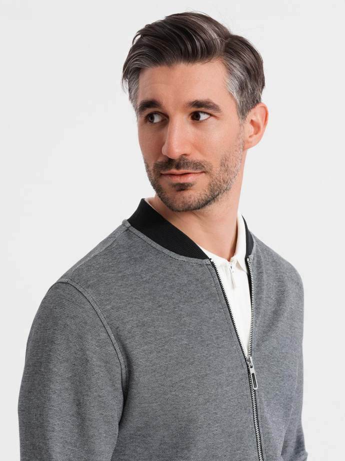 Jachetă bomber din tricot pique pentru bărbați - negru V1 OM-SSZP-0238