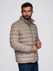 Men's quilted jacket with two fasteners - dark beige V4 OM-JALP-0231