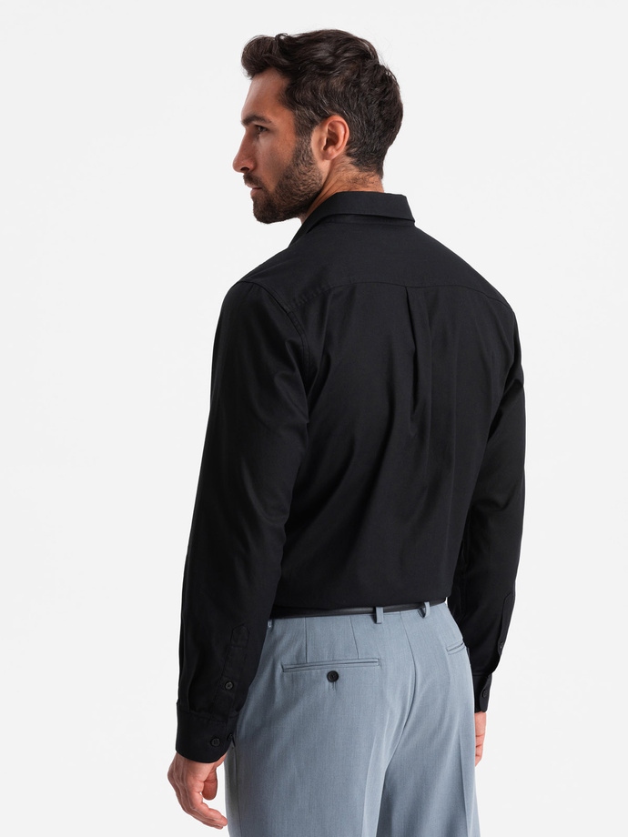 Cămașă bărbătească din bumbac cu buzunar REGULAR FIT - negru V1 OM-SHCS-0147