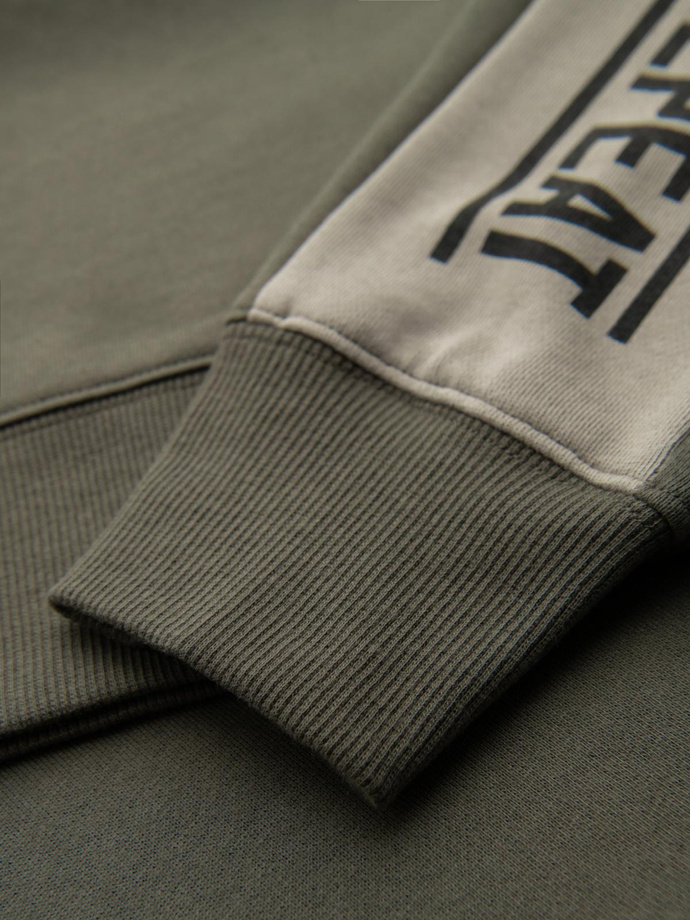 Men's sweatshirt with contrasting stripes and raglan sleeves - olive V1 OM-SSNZ-0200