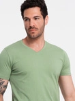 Bumbac clasic pentru bărbați BASIC tricou cu guler în V - verde V11 OM-TSBS-0145