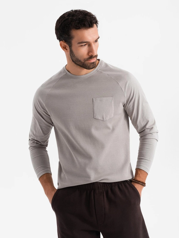 Men's longsleeve with "waffle" texture - ash V7 OM-LSCL-0109