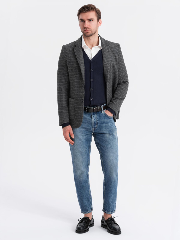 Men's checkered blazer with wool - graphite V2 OM-BLZB-0117