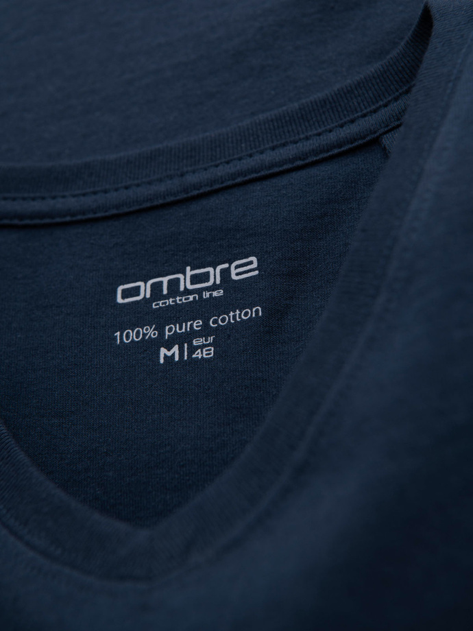 Men's BASIC classic cotton T-shirt with a v-neck - navy blue V2 OM-TSBS-0237