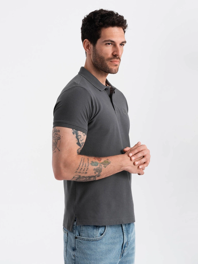 BASIC men's single color pique knit polo shirt - graphite V3 OM-POBS-0100