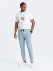 Men's sweatpants joggers on elastic with stitching - light blue V2 OM-PASK-0142