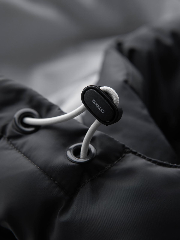 Pánska prešívaná bunda s odnímateľnou kapucňou - grafitová a biela V3 OM-JALP-0206