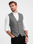 Men's vest without lapels in fine check - graphite V2 OM-BLZV-0123