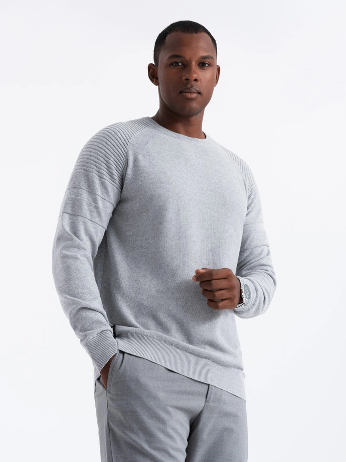 Men's raglan sweater with ribbed sleeves - grey melange V3 OM-SWSW-0144