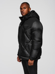 Men's hooded jacket with geometric diamond quilting - black V1 OM-JAHP-0237