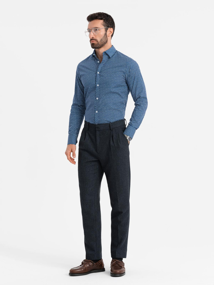 Cămașă bărbătească SLIM FIT cu model fin - albastru marin V1 OM-SHCS-0140