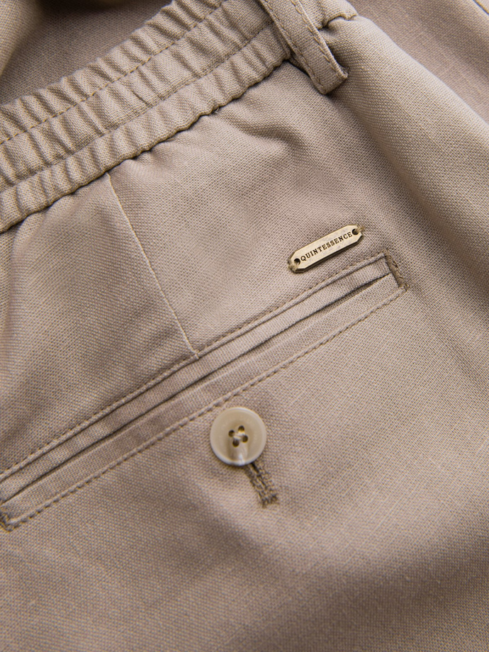 Pantaloni chino pentru bărbați din amestec de in, cu rolă - maro deschis V3 OM-PACP-0198