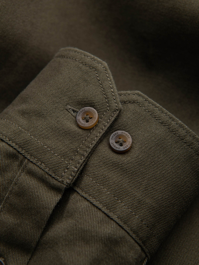 Cămașă bărbătească REGULAR FIT din bumbac cu buzunare cu nasturi - olive V4 OM-SHCS-0146