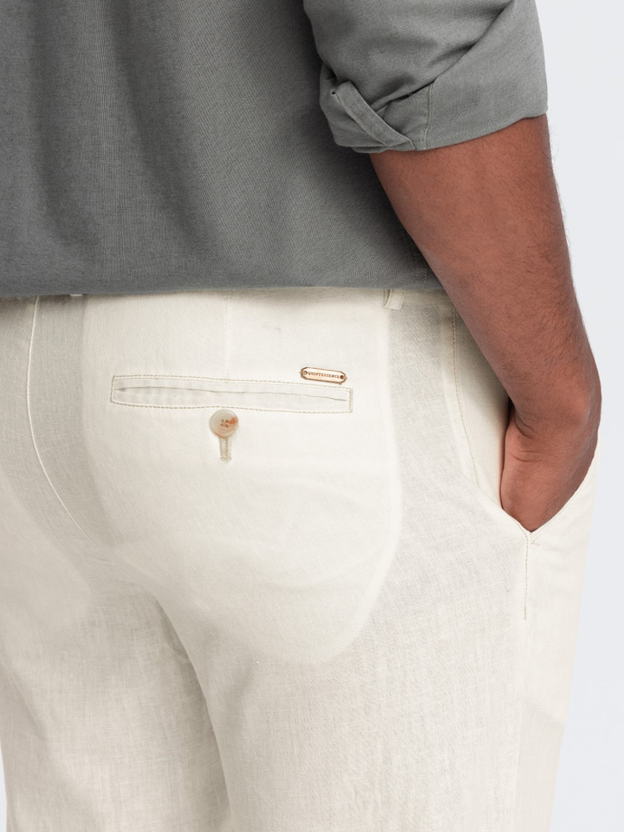 Men's linen blend roll-up chino pants - cream V2 OM-PACP-0198