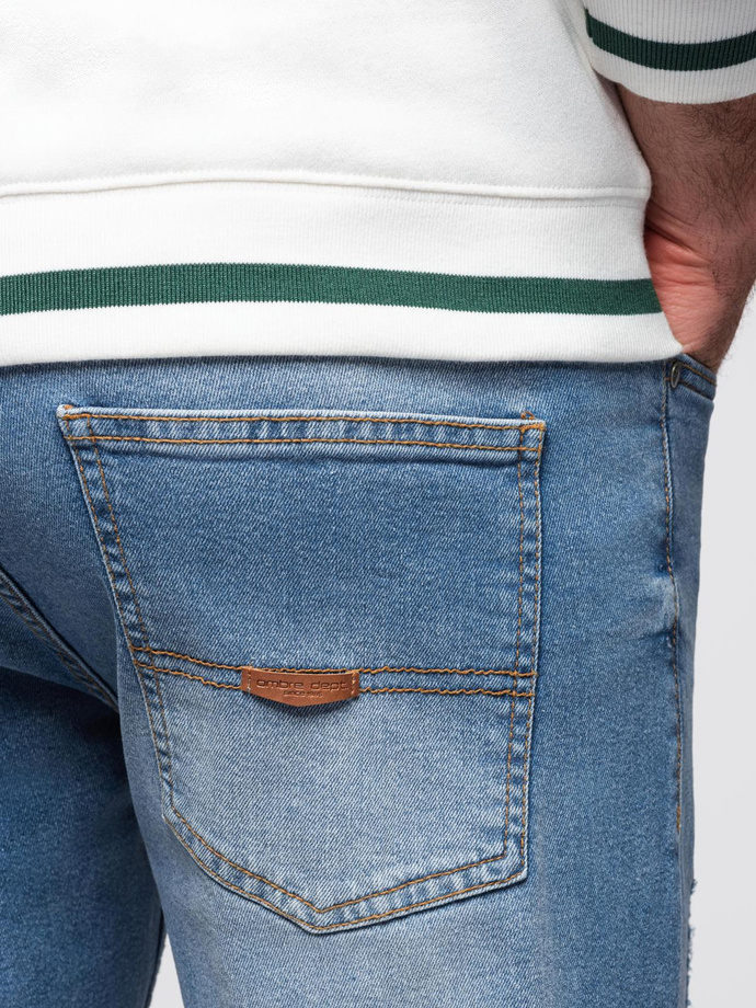 Vyriškos REGULAR FIT džinsinės kelnės su trynimu - šviesiai mėlynos V1 OM-PADP-0254