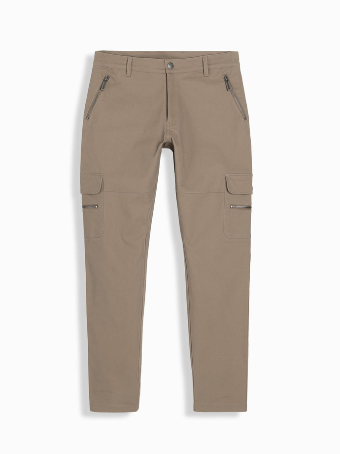Pánské kalhoty STRAIGHT LEG s kapsami na zip - khaki V3 OM-PACG-0204