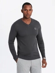 Elegantní pánský svetr s výstřihem - grafitový V17 OM-SWBS-0107