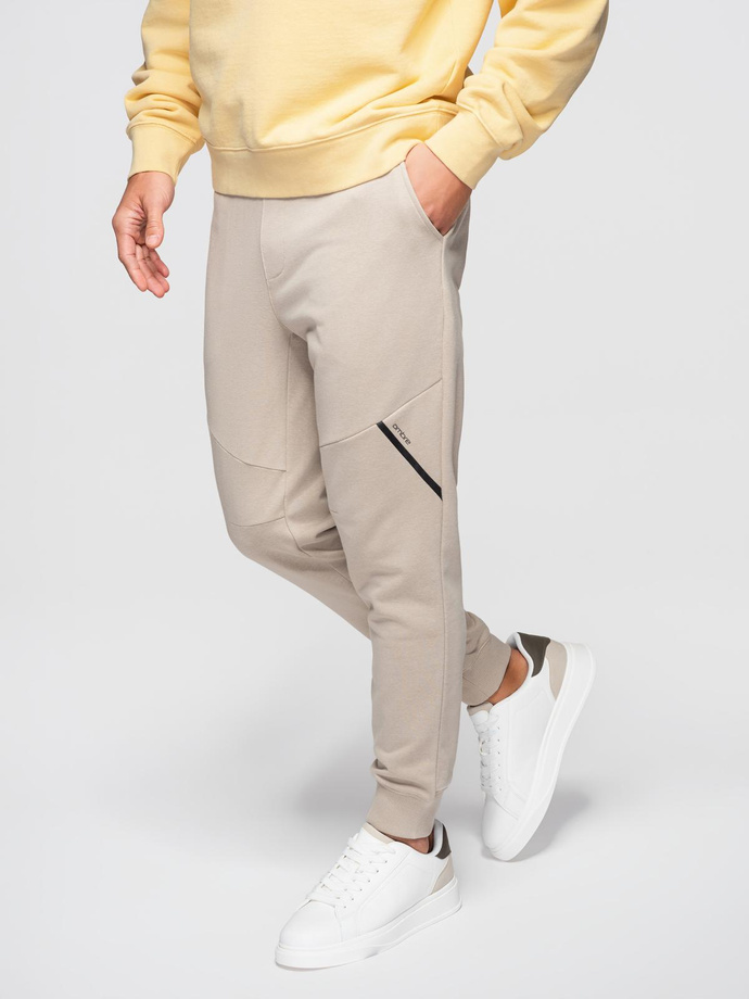 Men's sweatpants joggers - beige V3 OM-PASK-0280