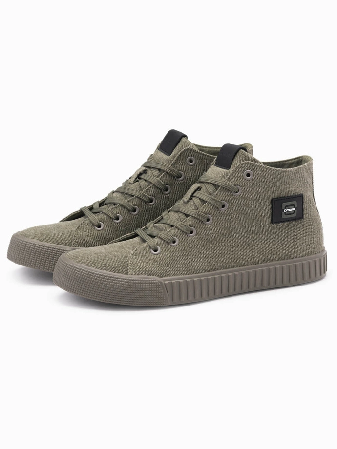 Men's high top canvas sneakers shoes - olive V2 OM-FOTH-0186