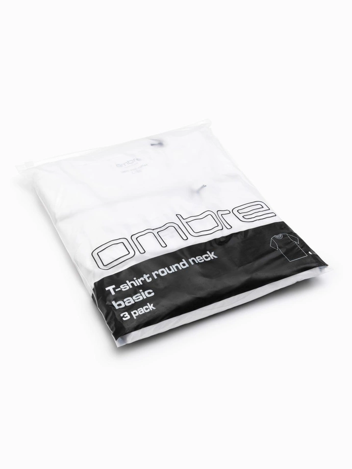 Set tricou cu gât rotund din bumbac pentru bărbați BASIC - 3x alb V11 OM-TSBS-0232