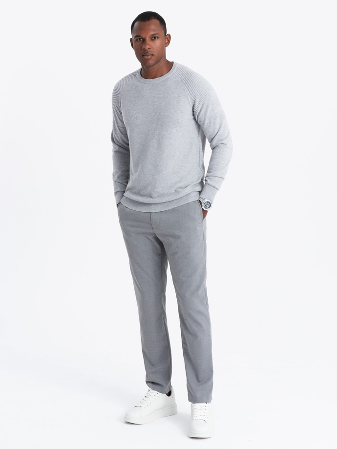 Men's raglan sweater with ribbed sleeves - grey melange V3 OM-SWSW-0144