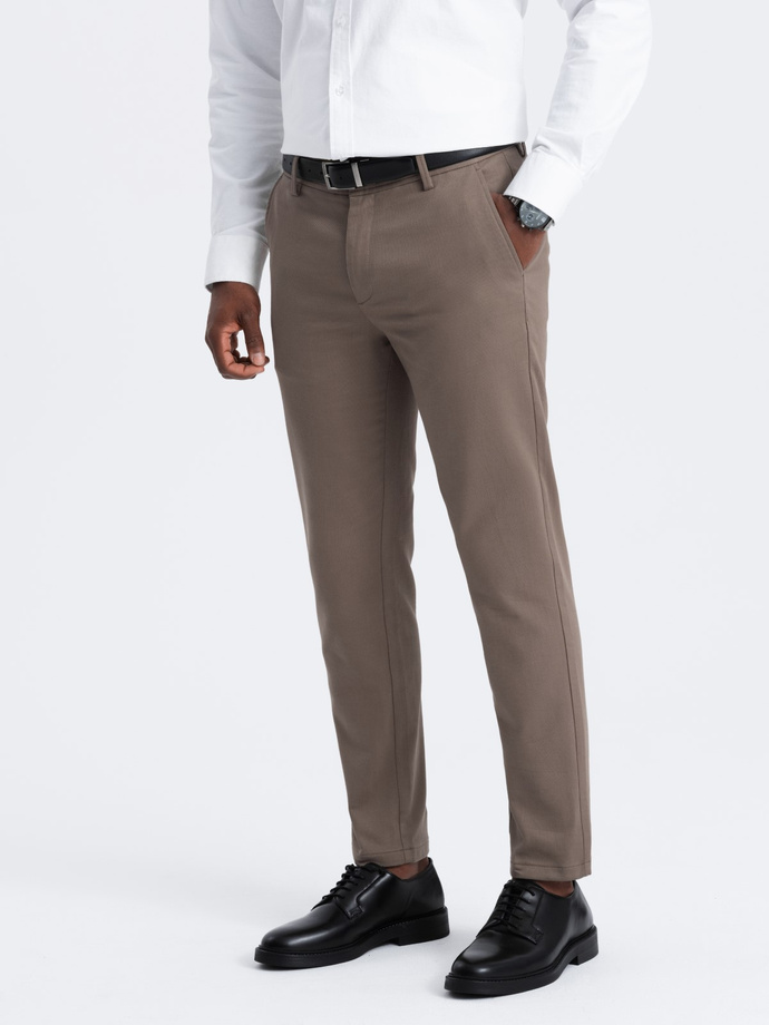Pantaloni chino SLIM FIT pentru bărbați cu textură fină - cenușiu V1 OM-PACP-0190
