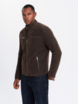 Men's retro biker jacket with stand-up collar - brown V1 OM-JAFL-0197