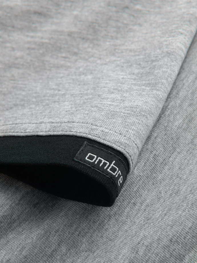 Casual men's cotton hooded t-shirt - grey melange V8 OM-TSCT-22SS-001