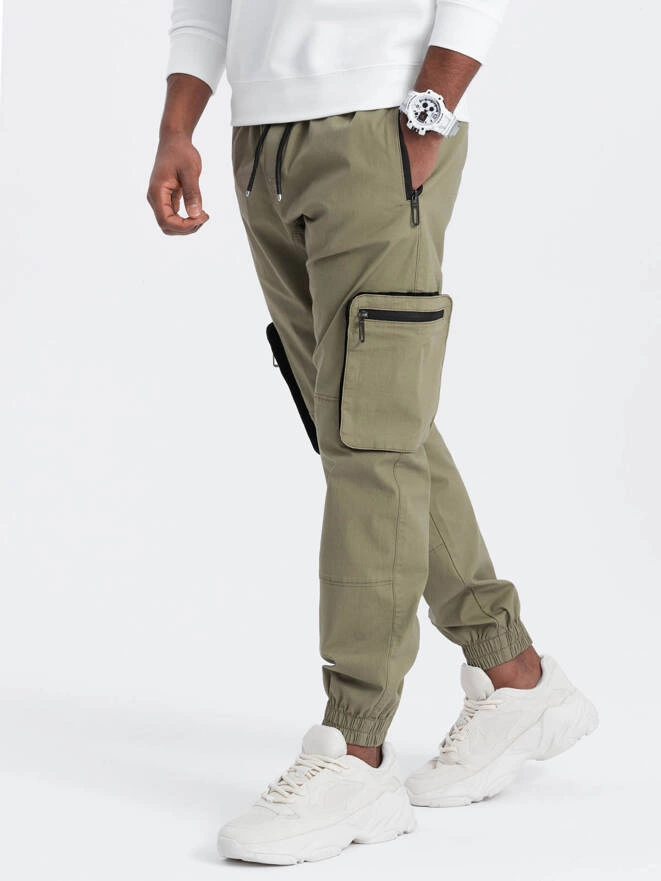 Pantaloni JOGGER pentru bărbați cu buzunare cargo cu fermoar - gri deschis V1 OM-PAJO-0135