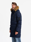 Jachetă cu glugă parka lungă și caldă pentru bărbați - albastru marin V1 OM-JALJ-0182