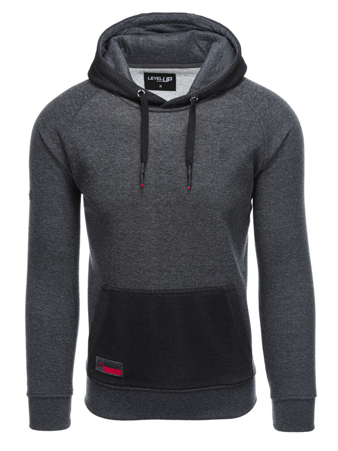 Men's combined materials HOODIE sweatshirt - graphite V2 OM-SSNZ-22FW-016