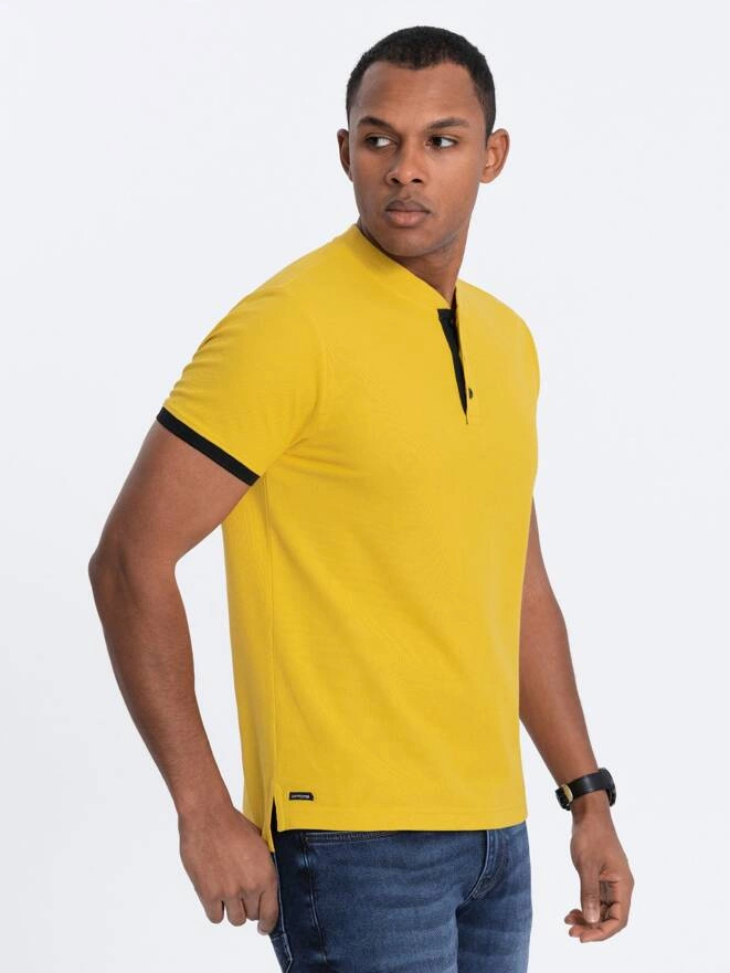 Tricou polo fără guler pentru bărbați - galben V9 OM-TSCT-0156