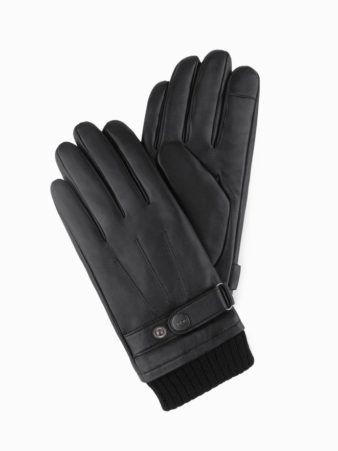 Men's eco suede gloves with welt - black V1 OM-ACGL-0112