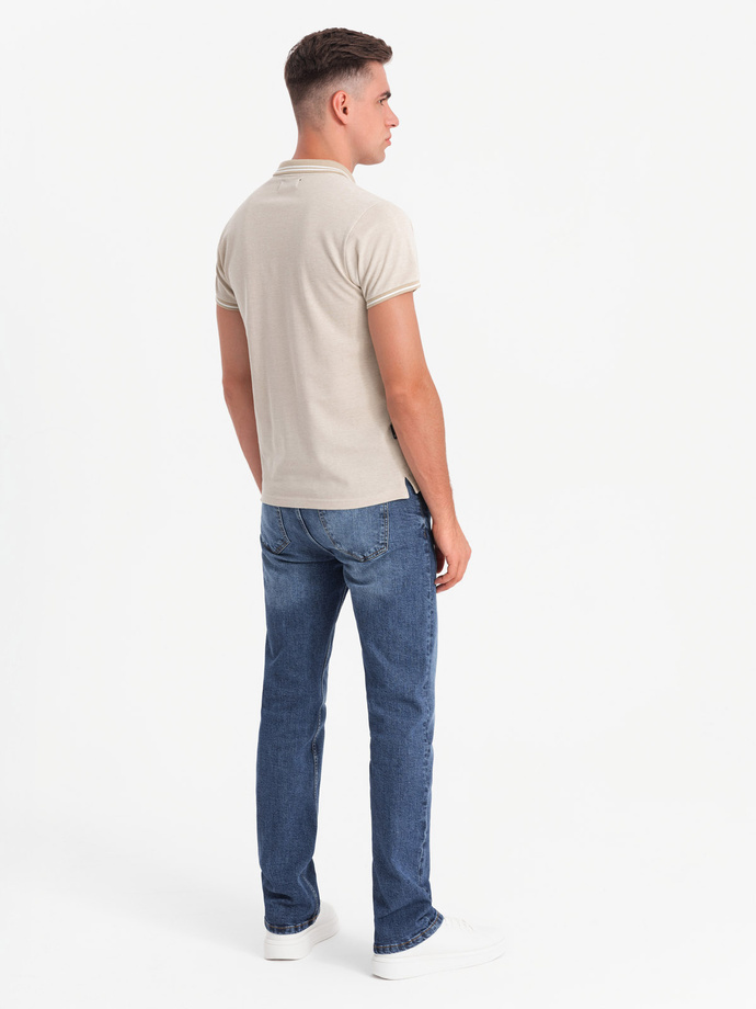 Tricou polo melange pentru bărbați cu guler în dungi - nisip V4 OM-POSS-0109