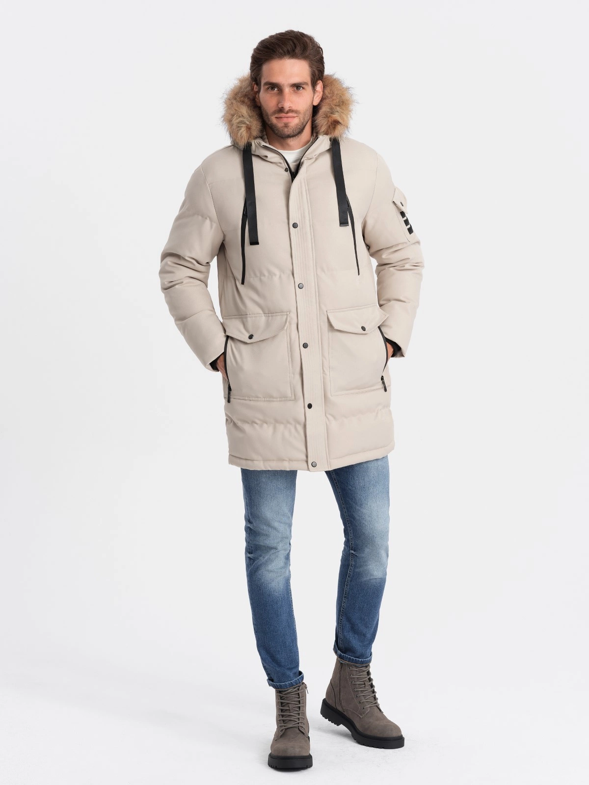 Men s winter parka jacket beige V5 OM JALJ 0132 Ombre Men s clothing online