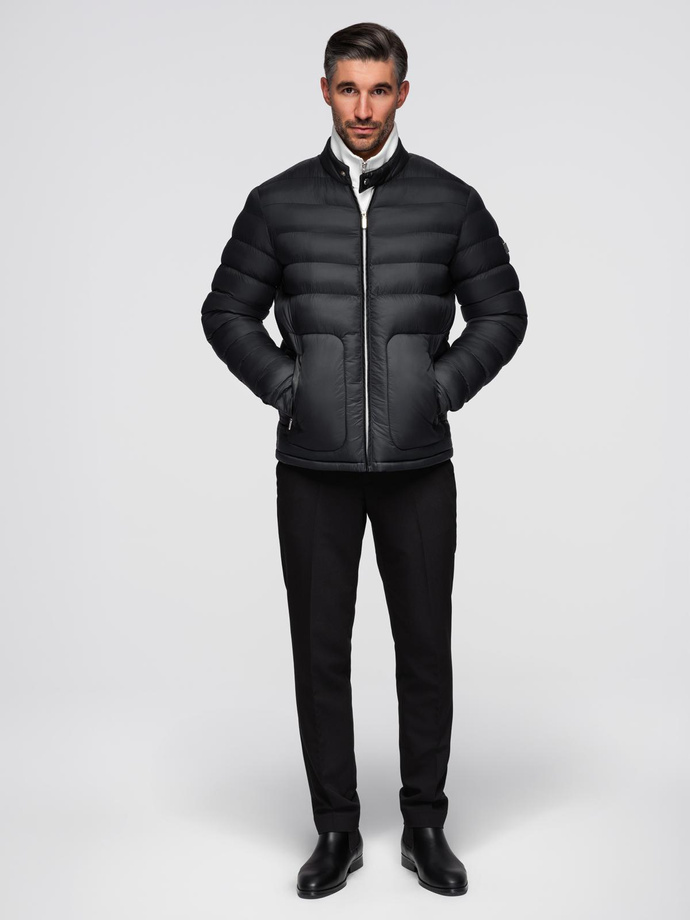 Men's quilted classic jacket with stand-up collar - black V1 OM-JALP-0261
