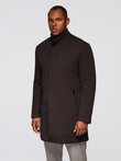 Structured fitted coat for men with high collar - dark brown V5 OM-COWC-0136