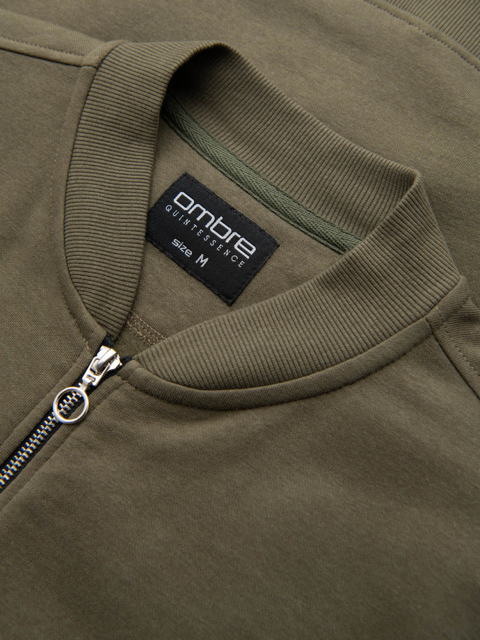 Bavlnená pánska mikina na zips bomber - khaki V1 OM-SSZP-0215
