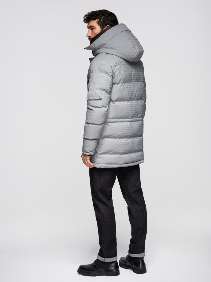 Outdoorová dlhá pánska bunda parka - sivá V2 OM-JALJ-0201