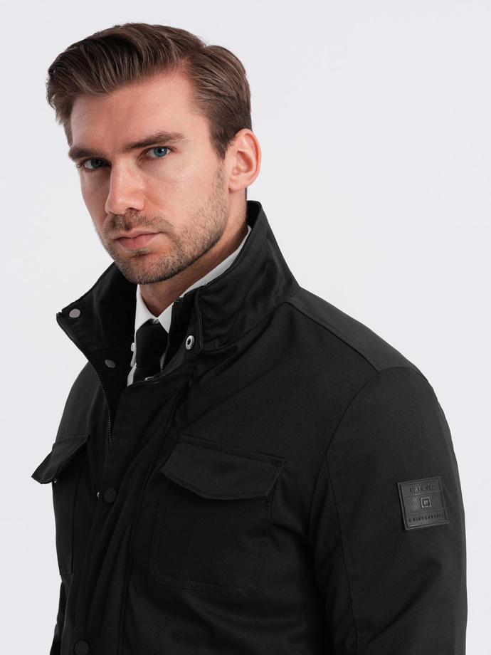Men's lightweight jacket with high collar and pockets - black V1 OM-JALP-0167