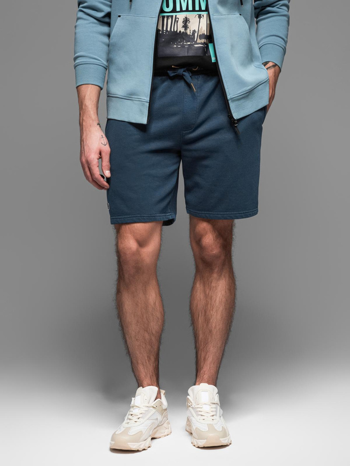 Men's RELAXED FIT short sweat shorts in athleisure style - navy blue V4 OM-SRWS-0122